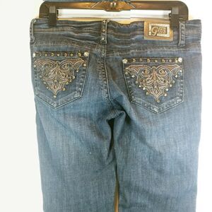 GRACE IN LA USA Bling Gems Jeweled Blue Jeans Boot Cut Pants